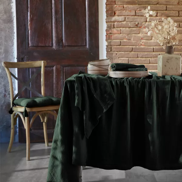 Nappe rectangulaire gaze de coton (150 x 350 cm) GaĂŻa Vert Sapin