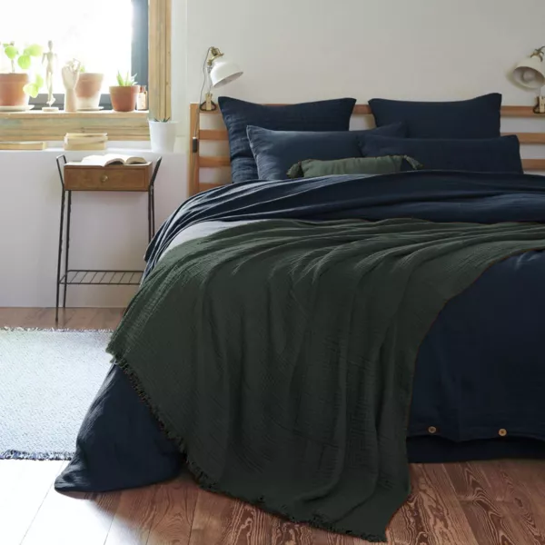 Plaid gaze de coton (180 x 220 cm) Gaïa Vert sapin