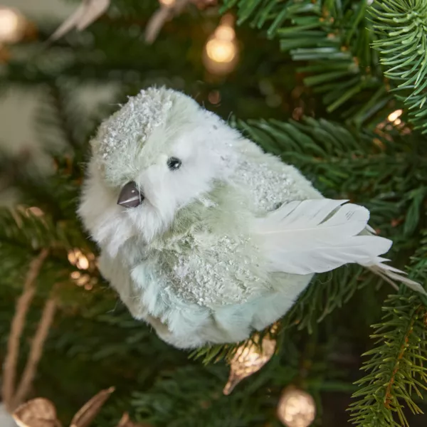 Oiseau sur clip (H10 cm) Pinson Menthe blanche