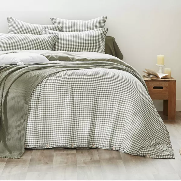 Housse de couette gaze de coton (280 x 240 cm) Gaïa vichy Vert romarin