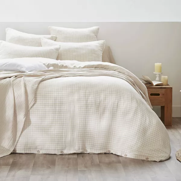 Katoenen gaas dekbedovertrek (280 x 240 cm) Gaïa vichy Beige