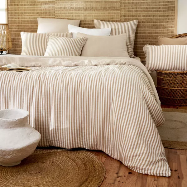Housse de couette gaze de coton (280 x 240 cm) Gaïa rayures Ficelle