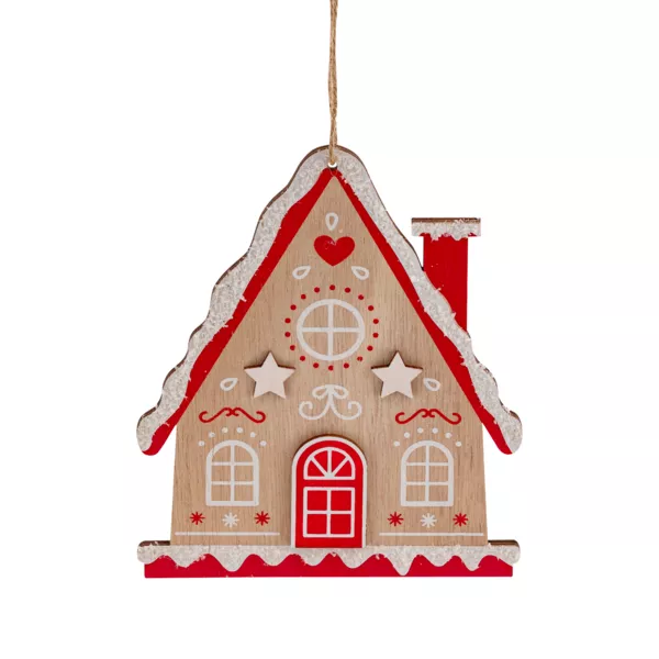 Houten hangend huisje (H15 cm) Kleine koekje Rood
