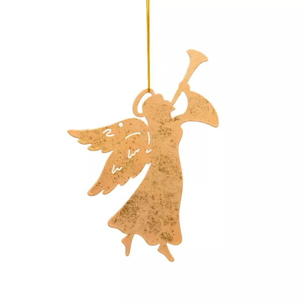 Suspensión de Navidad de metal (H17 cm) Ángel trompeta Dorado