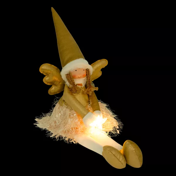 Lichtgevende Kerstengel op batterijen (H48 cm) Maanlicht Fee zittend Goud