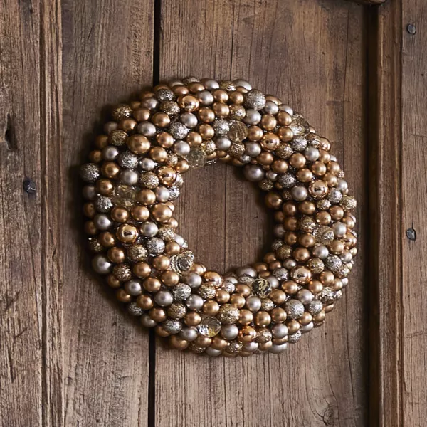 Kerstkrans (D33 cm) Glitter en glanzende gouden ballen