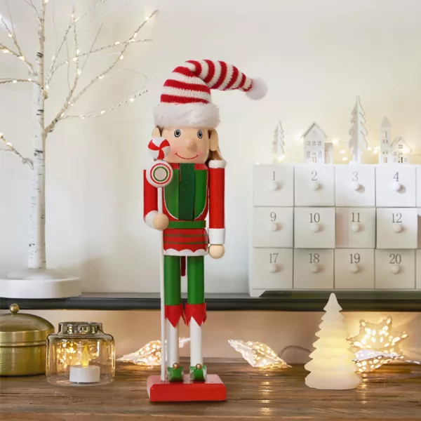 Soldat Casse-noisette en bois (H30 cm) Lutin du Père Noël Rouge et vert
