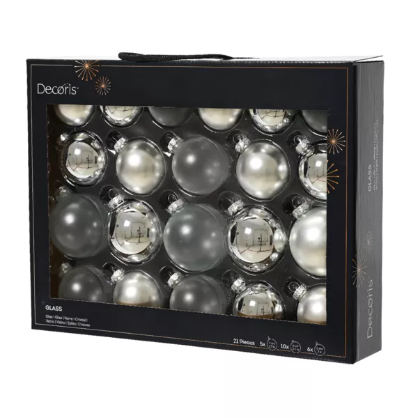 Lot de 21 boules de Nol en verre (D60  75 mm) Assorties Cristal Argent