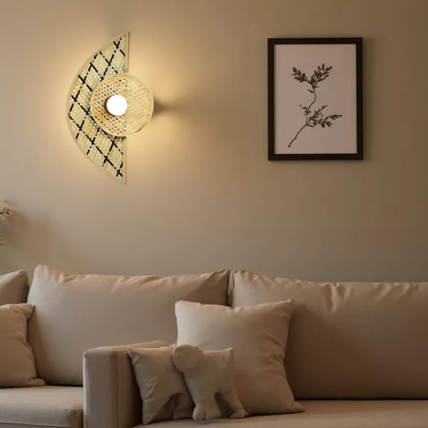 Wandlamp van bamboe (H50 cm) Ravina Zwart en natuurlijk