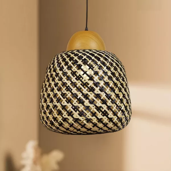 Suspension lumineuse en bambou (D40 cm) Elda Noir et naturel