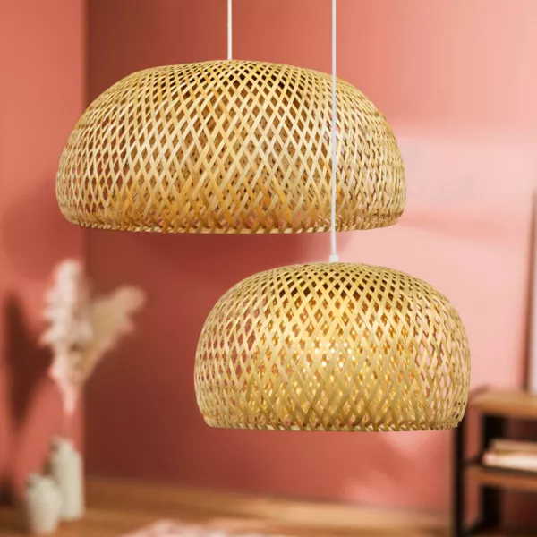 Set van 2 hanglampen van bamboe (D61-D39 cm) Manacor Natuurlijk
