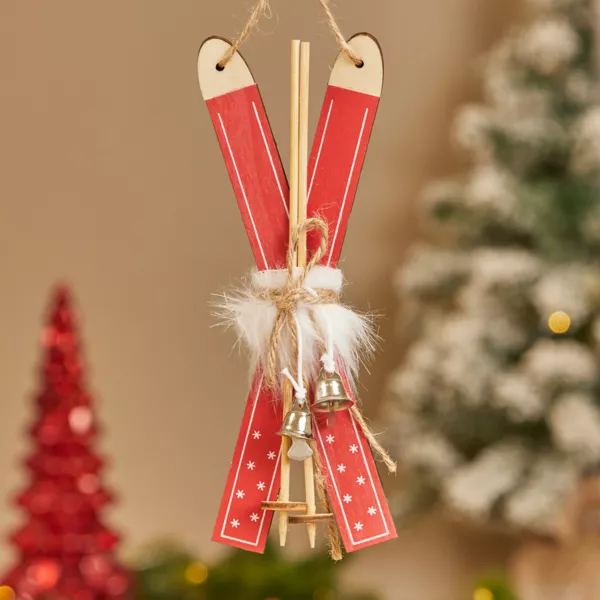 Houten ski's om op te hangen (H17 cm) Manigod Rood