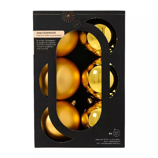 Lot de 6 boules de Noël (D80 mm) Aravis Or