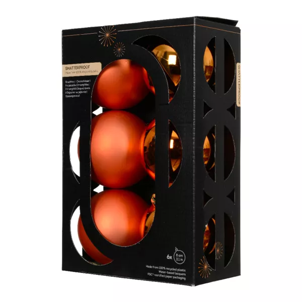 Set van 6 kerstballen (D80 mm) Aravis Oranje