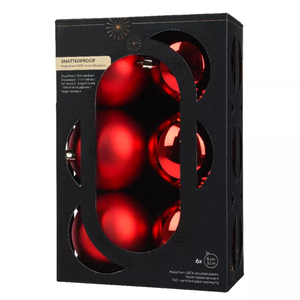 Lot de 6 boules de Noël (D80 mm) Aravis Rouge