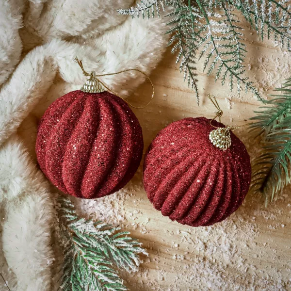 Set von 12 Weihnachtskugeln (D80 mm) Goldreflexe Bordeaux