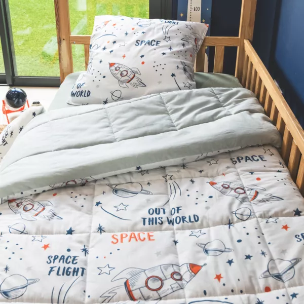 Couette imprim�e enfant coton (140 x 200 cm) Galaxie Blanche