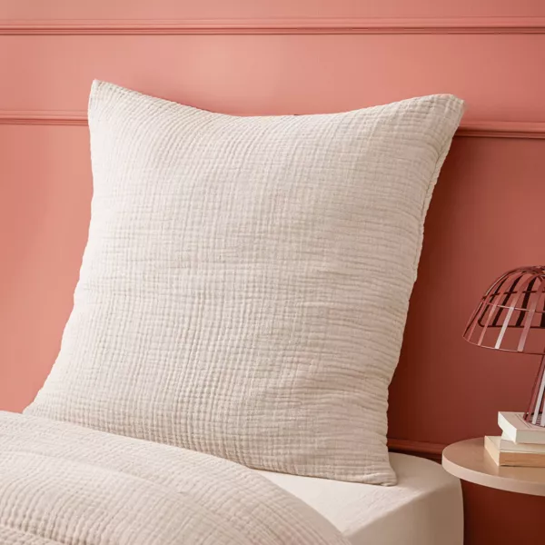 Taie d'oreiller quadruple gaze de coton (60 x 60 cm) Victoria x Gaïa Beige pampa