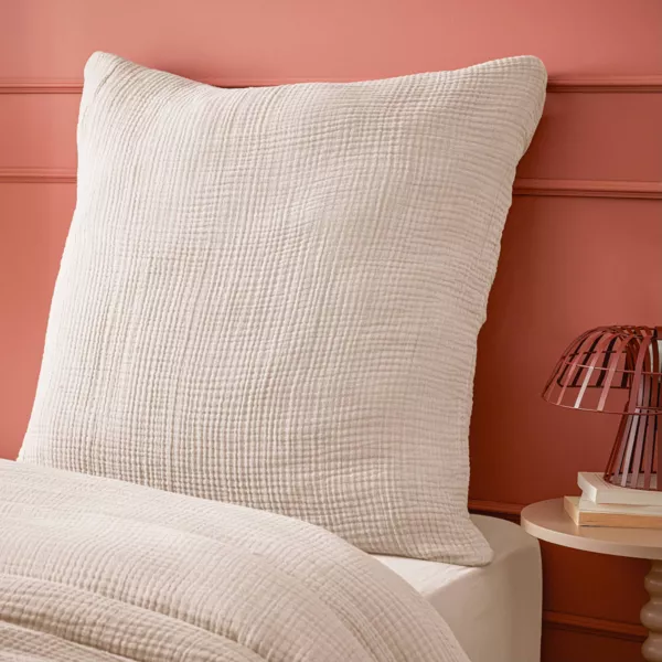 Taie d'oreiller quadruple gaze de coton (80 x 80 cm) Victoria x Gaïa Beige pampa