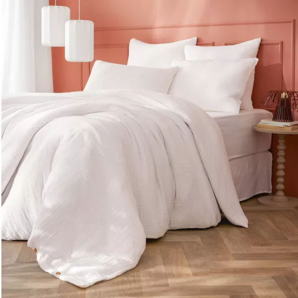 Katoenen mousseline vierlaagse dekbedovertrek (280 x 240 cm) Victoria x Gaïa Chantilly Wit