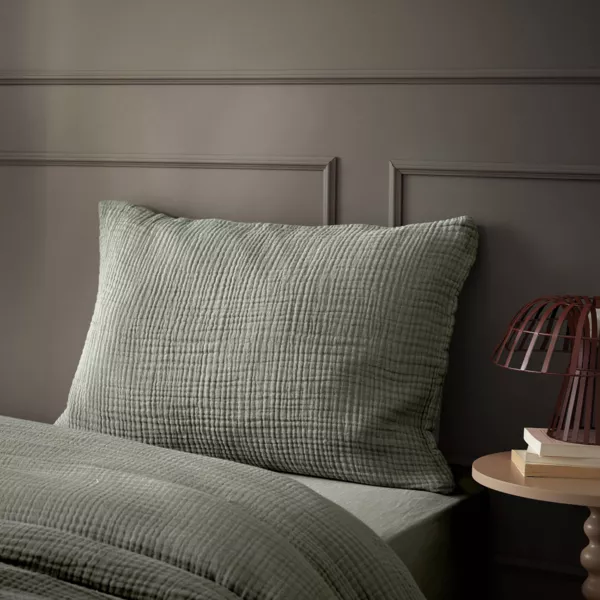 Taie d'oreiller quadruple gaze de coton (50 x 80 cm) Victoria x Gaïa Vert romarin