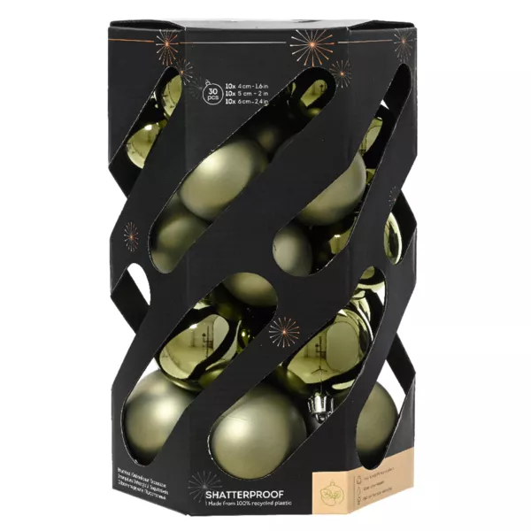 Lot de 30 boules de Noël (D60 mm) Aravis Vert romarin