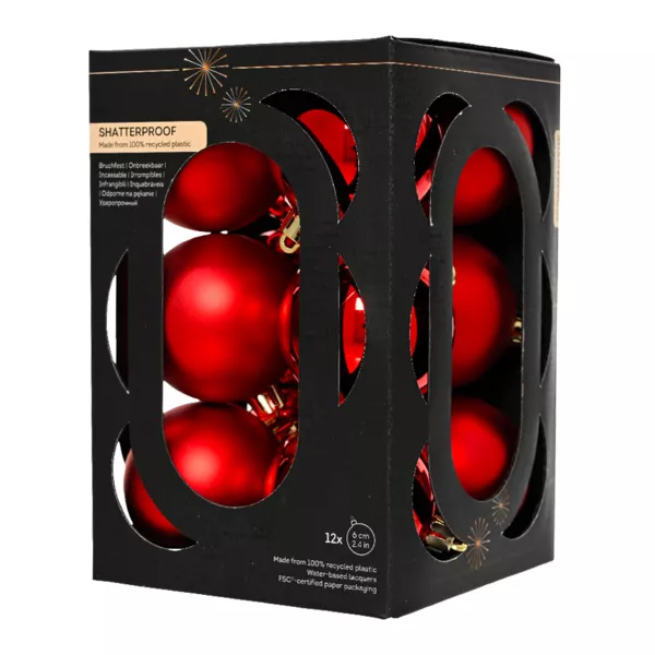 Lot de 12 boules de Noël (D60 mm) Aravis Rouge