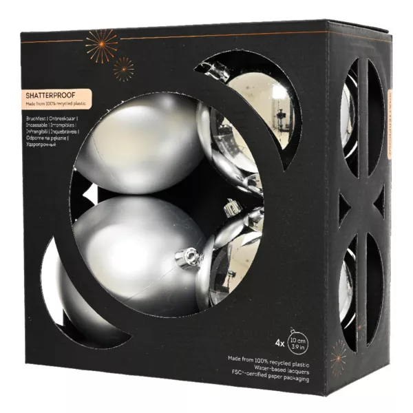 Lot de 4 boules de Noël (D100 mm) Aravis Argent