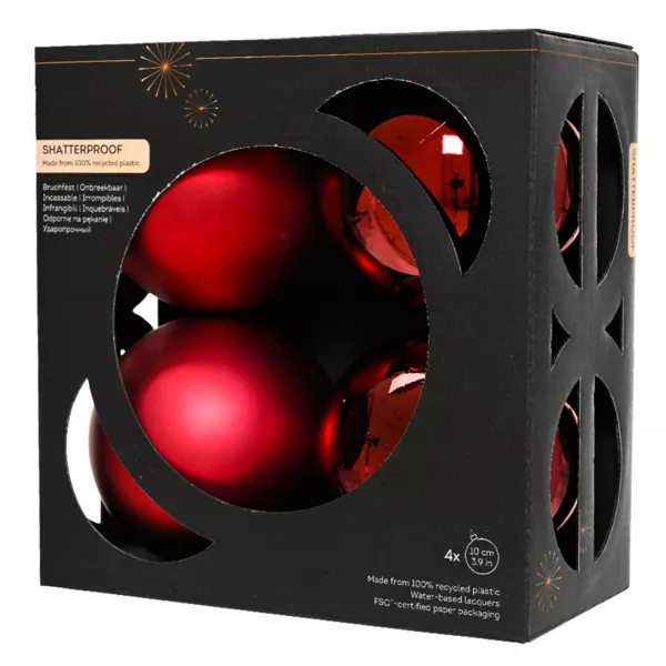 Lot de 4 boules de Nol (D100 mm) Aravis Bordeaux