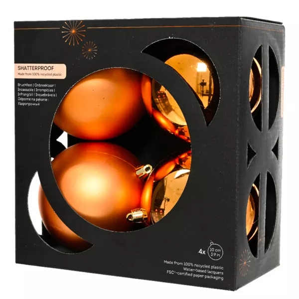 Lot de 4 boules de Nol (D100 mm) Aravis Cognac