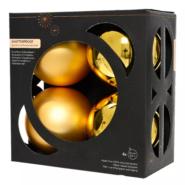 Lot de 4 boules de Noël (D100 mm) Aravis Or