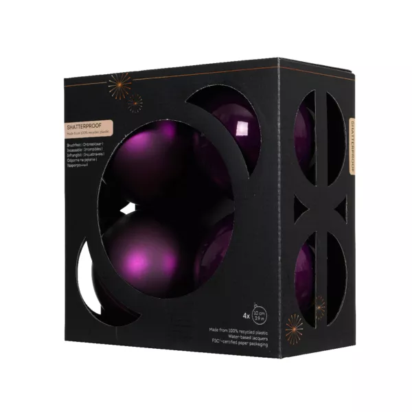 Lot de 4 boules de Nol unies (D100 mm) Aravis Figue