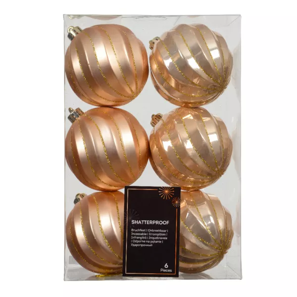 Lot de 6 boules de Noël (D80 mm) Glam chic Pêche