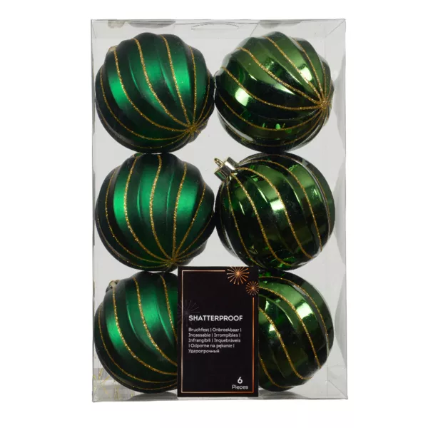 Set van 6 kerstballen (D80 mm) Glam chic Dennengroen