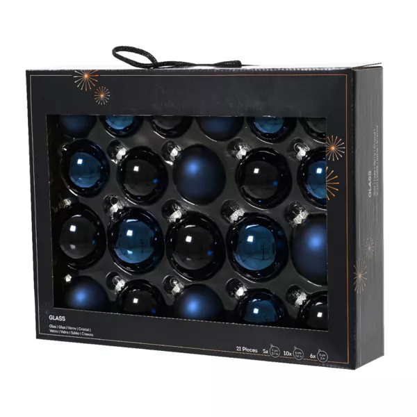 Set van 21 assorti glazen kerstballen Nachtblauw Kristal