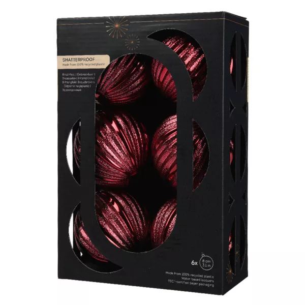 Set von 6 Weihnachtskugeln (D80 mm) Glitter Bordeaux