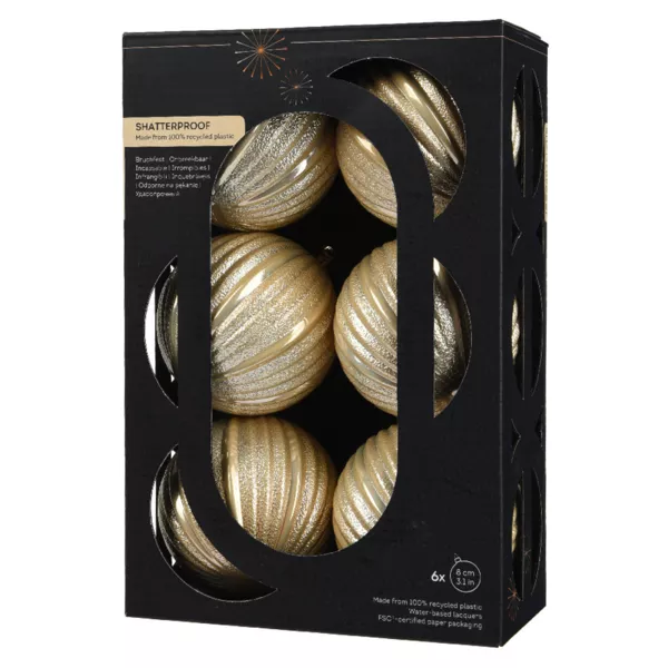 Set van 6 Kerstballen (D80 mm) Glitter Parel