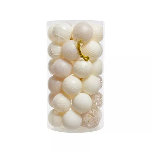 Lot de 37 boules de Nol (D60 mm) Alpine mix Blanc laine