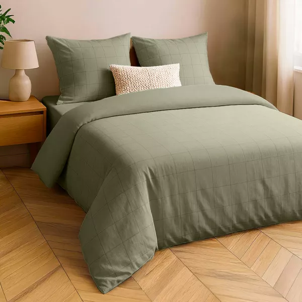 Funda de edredón y dos fundas de almohada de algodón lavado (260 x 240 cm) Linella Verde Pino