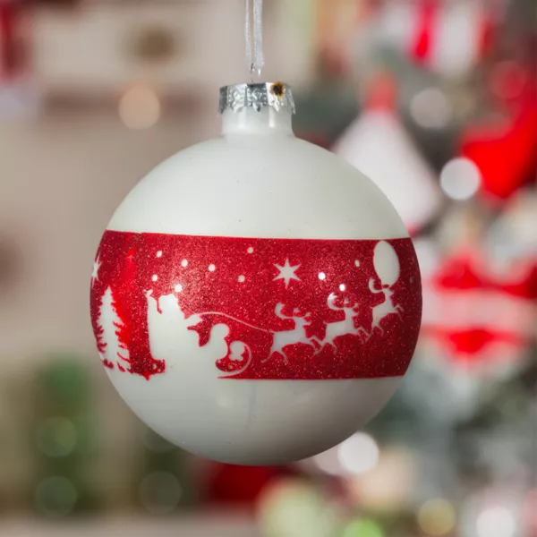Lot de 3 boules de Noël en verre (D80 mm) Traineau Rouge