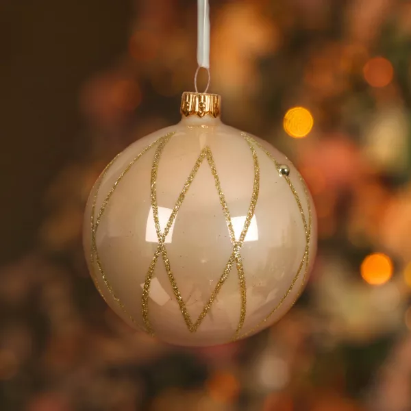 Set von 6 Weihnachtskugeln aus Glas (D80 mm) Prestige Perlwei�