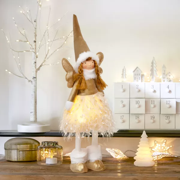 Beleuchteter Weihnachtsengel mit Batteriebetrieb (H48 cm) Mondlichtfee Gold