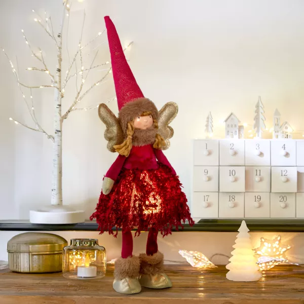 Ángel de Navidad luminoso a pilas (H48 cm) Hada luz de luna Rojo