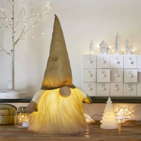 Gnomo luminoso con pile (H40 cm) Rmi con berretto Dorato