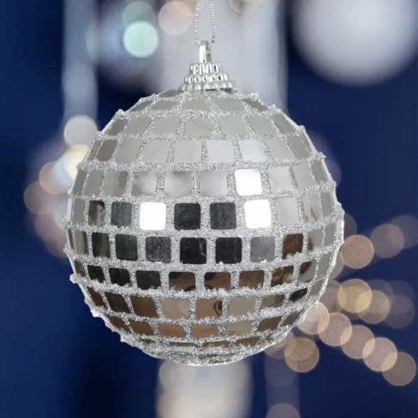 Lot de 12 boules de Noël (D80 mm) Boule à facette Argent