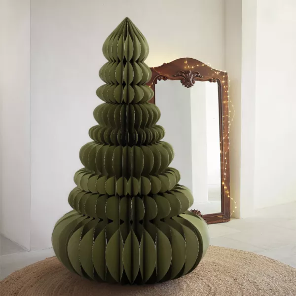 Reusachtige papieren kerstboom om neer te zetten (H160 cm) Magnetische sluiting Rozemarijn Groen