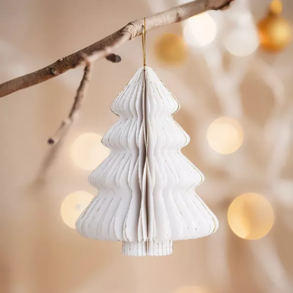 Sapin en papier  suspendre (H15 cm) Fermeture Magntique Blanc