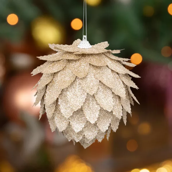 Kerstophanging (D10 cm) Besneeuwde bladeren Champagne