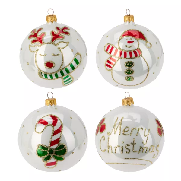 Lot de 6 boules de Noël en verre (D100 mm) Mignonneries Blanc nacré