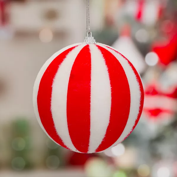 Weihnachtskugel (D100 mm) Streifen Rot und Wei